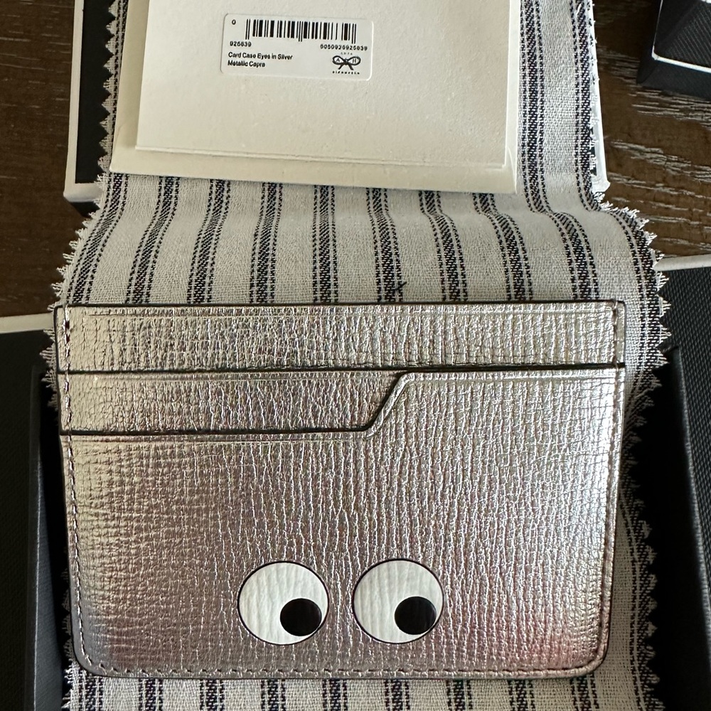 Anya Hindmarch Eyes Card Holder in Silver Metallic Capra